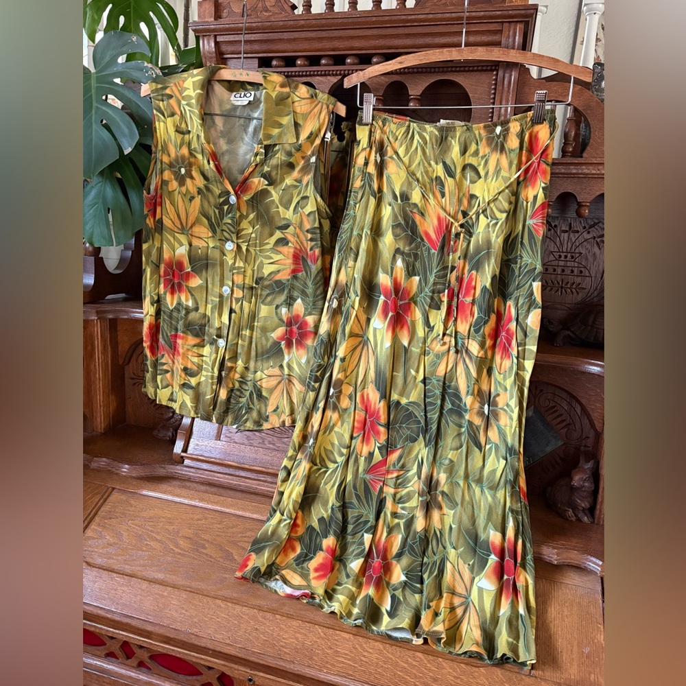 Clio Vintage Tropical Hawaiian Floral Skirt Set Size Medium